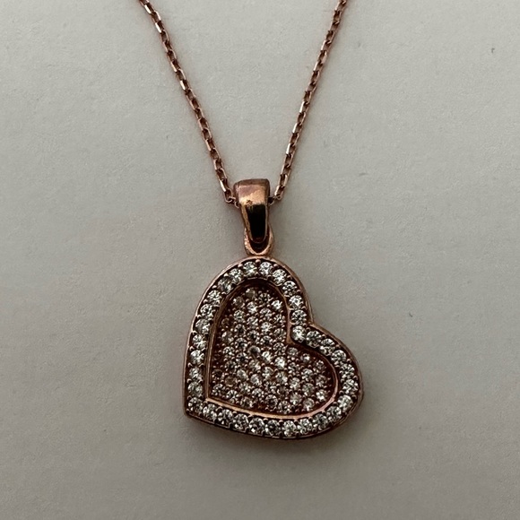 925 Silver double heart initial cz necklace 14K rose gold plated - Picture 6 of 6